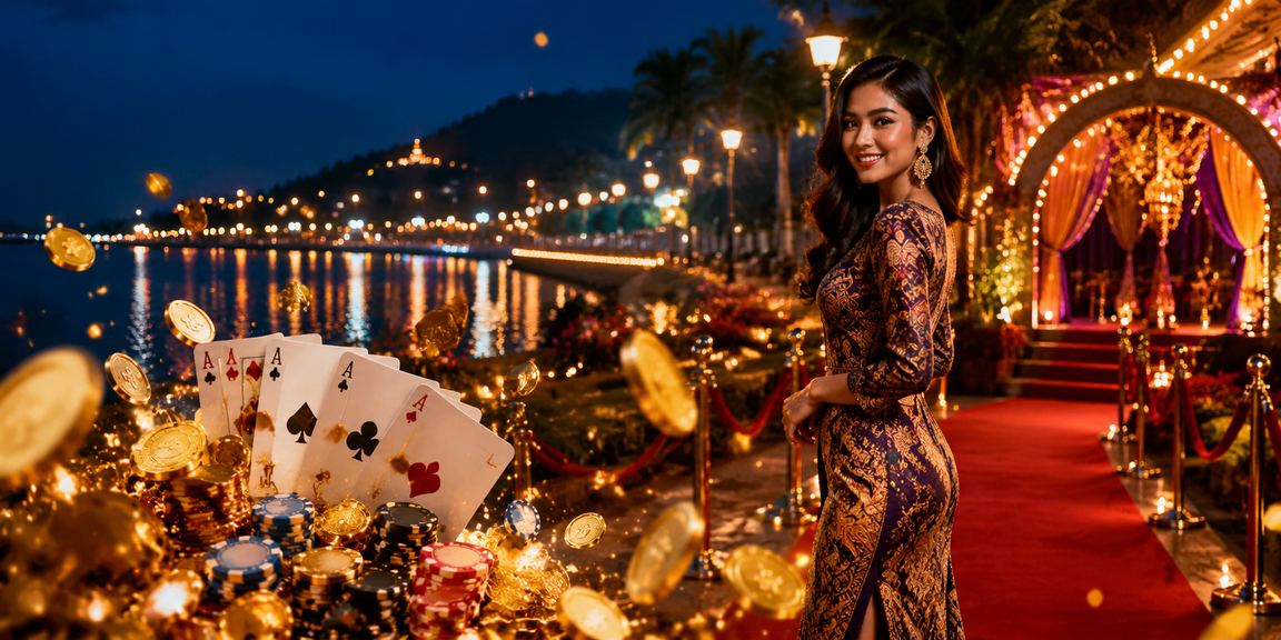 Antara muka permainan Poker di platform 18sx dengan reka bentuk tema batik Kuantan